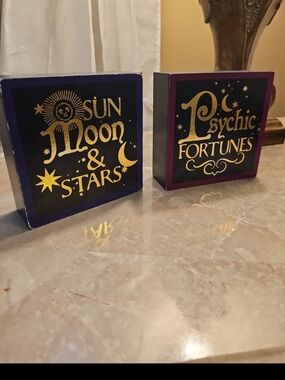 Sun Moon & Stars Decorative Block - Purple Accent Home Accent Set Of 2 5x5 New